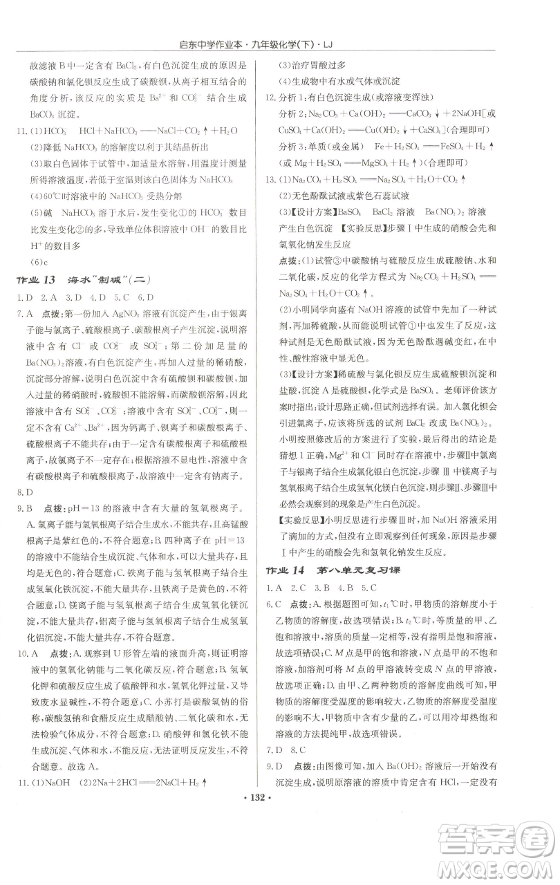 龍門書局2023啟東中學(xué)作業(yè)本九年級下冊化學(xué)魯教版宿遷專版參考答案