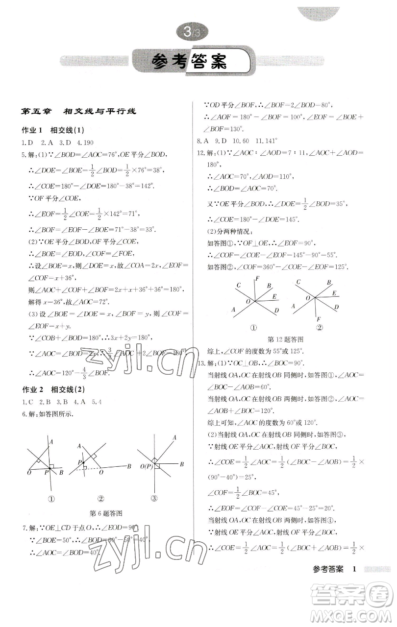 龍門書局2023啟東中學作業(yè)本七年級下冊數(shù)學人教版參考答案