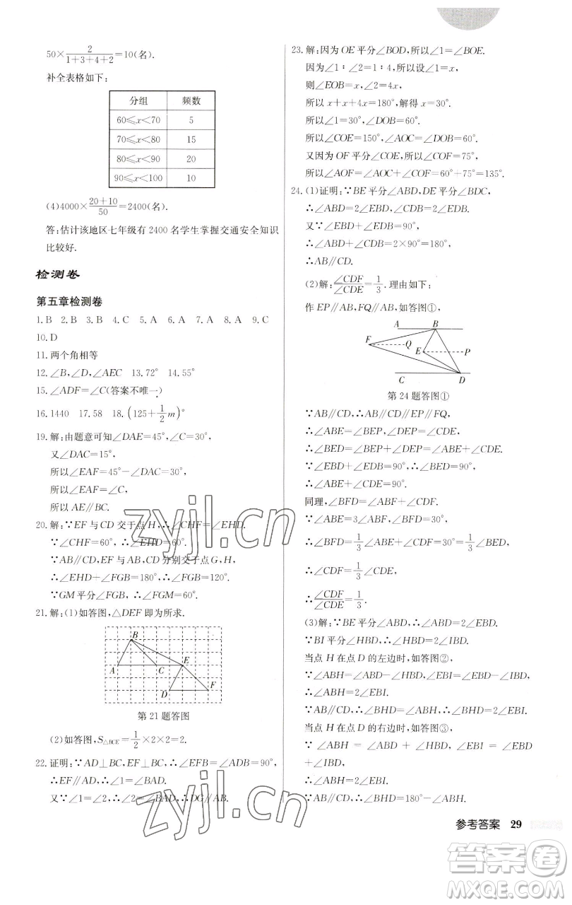 龍門書局2023啟東中學作業(yè)本七年級下冊數(shù)學人教版參考答案