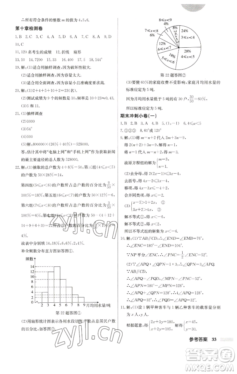 龍門書局2023啟東中學作業(yè)本七年級下冊數(shù)學人教版參考答案