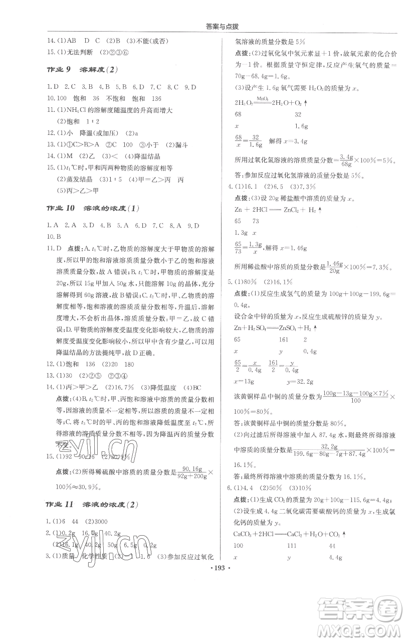 龍門書局2023啟東中學作業(yè)本九年級下冊化學人教版蘇北專版參考答案