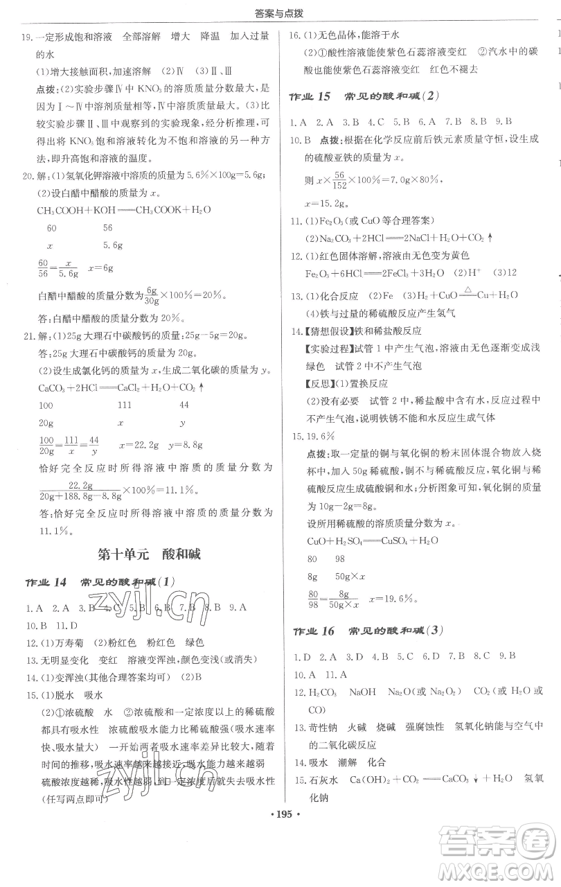 龍門書局2023啟東中學作業(yè)本九年級下冊化學人教版蘇北專版參考答案