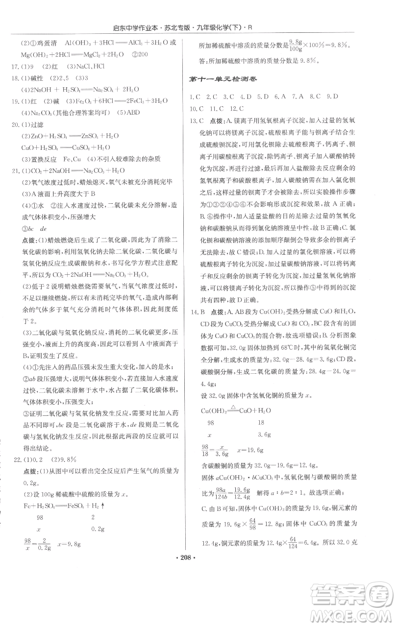 龍門書局2023啟東中學作業(yè)本九年級下冊化學人教版蘇北專版參考答案