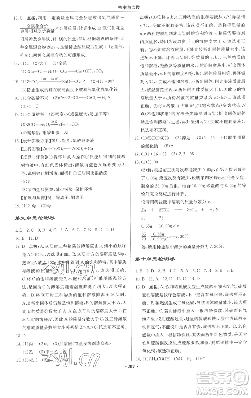 龍門書局2023啟東中學作業(yè)本九年級下冊化學人教版蘇北專版參考答案