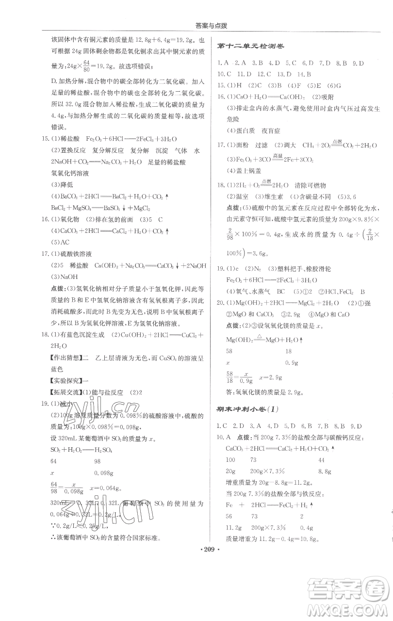 龍門書局2023啟東中學作業(yè)本九年級下冊化學人教版蘇北專版參考答案