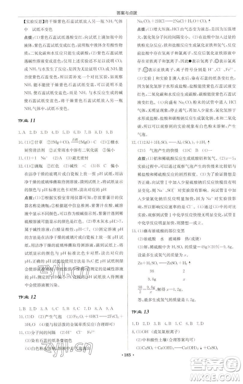 龍門書局2023啟東中學(xué)作業(yè)本九年級下冊化學(xué)滬教版蘇北專版參考答案