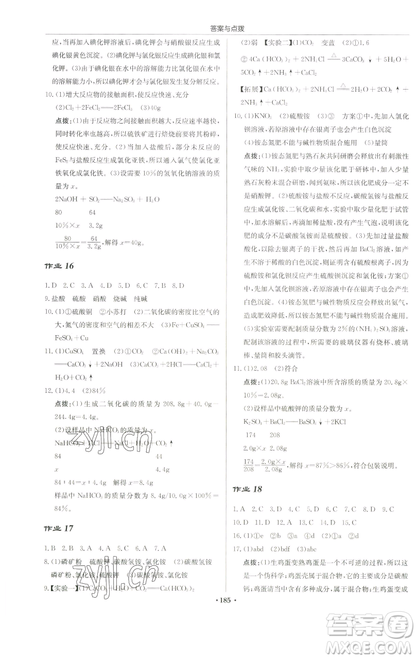 龍門書局2023啟東中學(xué)作業(yè)本九年級下冊化學(xué)滬教版蘇北專版參考答案