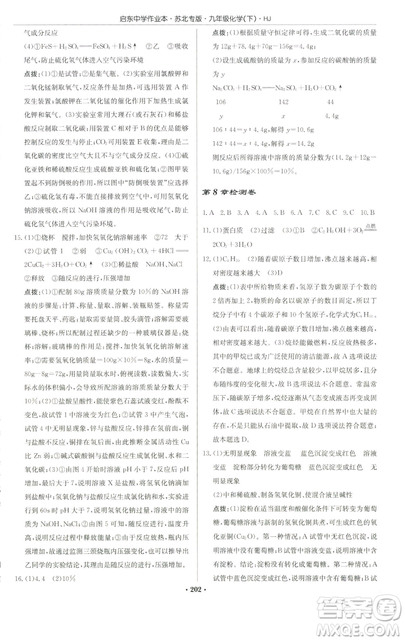 龍門書局2023啟東中學(xué)作業(yè)本九年級下冊化學(xué)滬教版蘇北專版參考答案