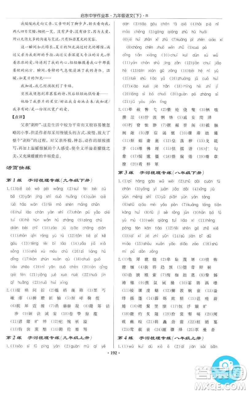龍門書局2023啟東中學(xué)作業(yè)本九年級下冊語文人教版參考答案