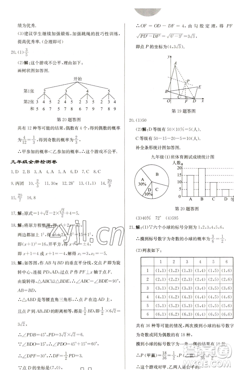 龍門書(shū)局2023啟東中學(xué)作業(yè)本九年級(jí)下冊(cè)數(shù)學(xué)蘇科版鹽城專版參考答案