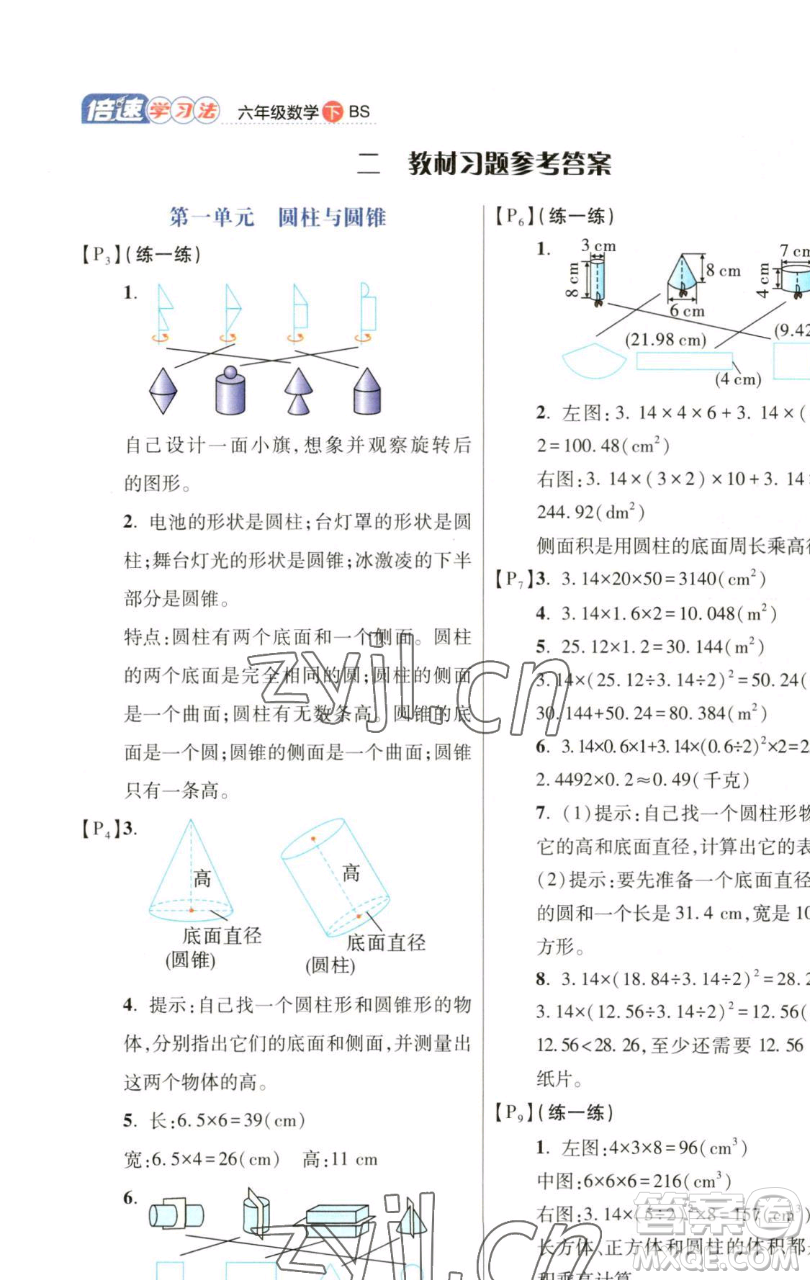 開明出版社2023倍速學習法六年級下冊數(shù)學北師大版參考答案