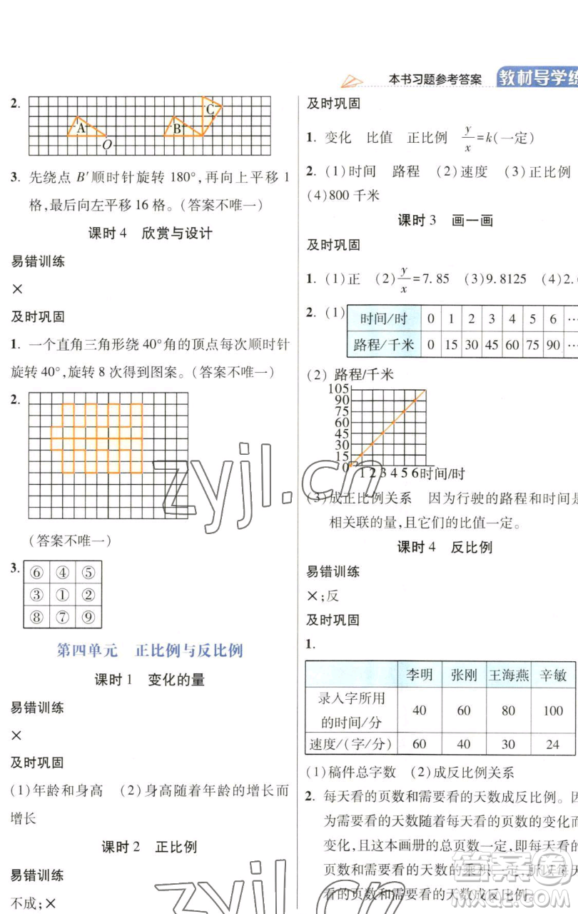 開明出版社2023倍速學習法六年級下冊數(shù)學北師大版參考答案