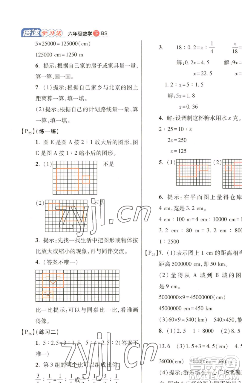 開明出版社2023倍速學習法六年級下冊數(shù)學北師大版參考答案