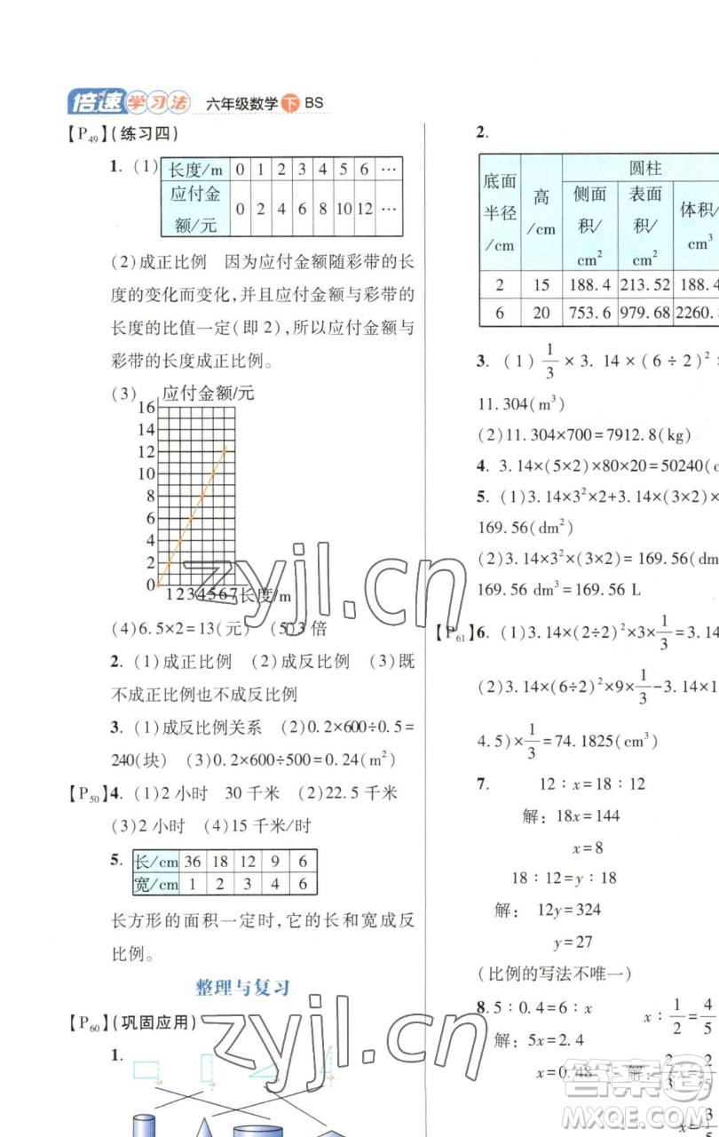開明出版社2023倍速學習法六年級下冊數(shù)學北師大版參考答案
