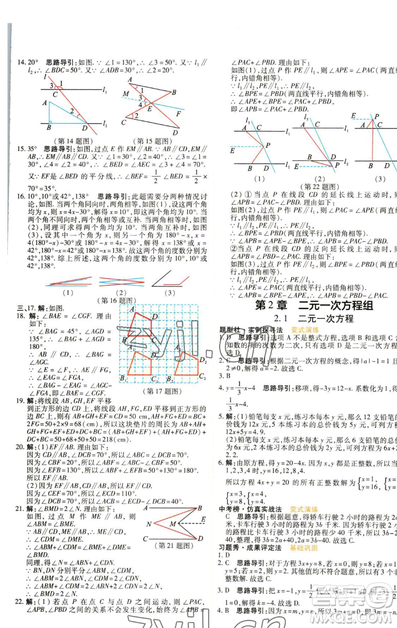北京教育出版社2023倍速學(xué)習(xí)法七年級下冊數(shù)學(xué)浙教版參考答案