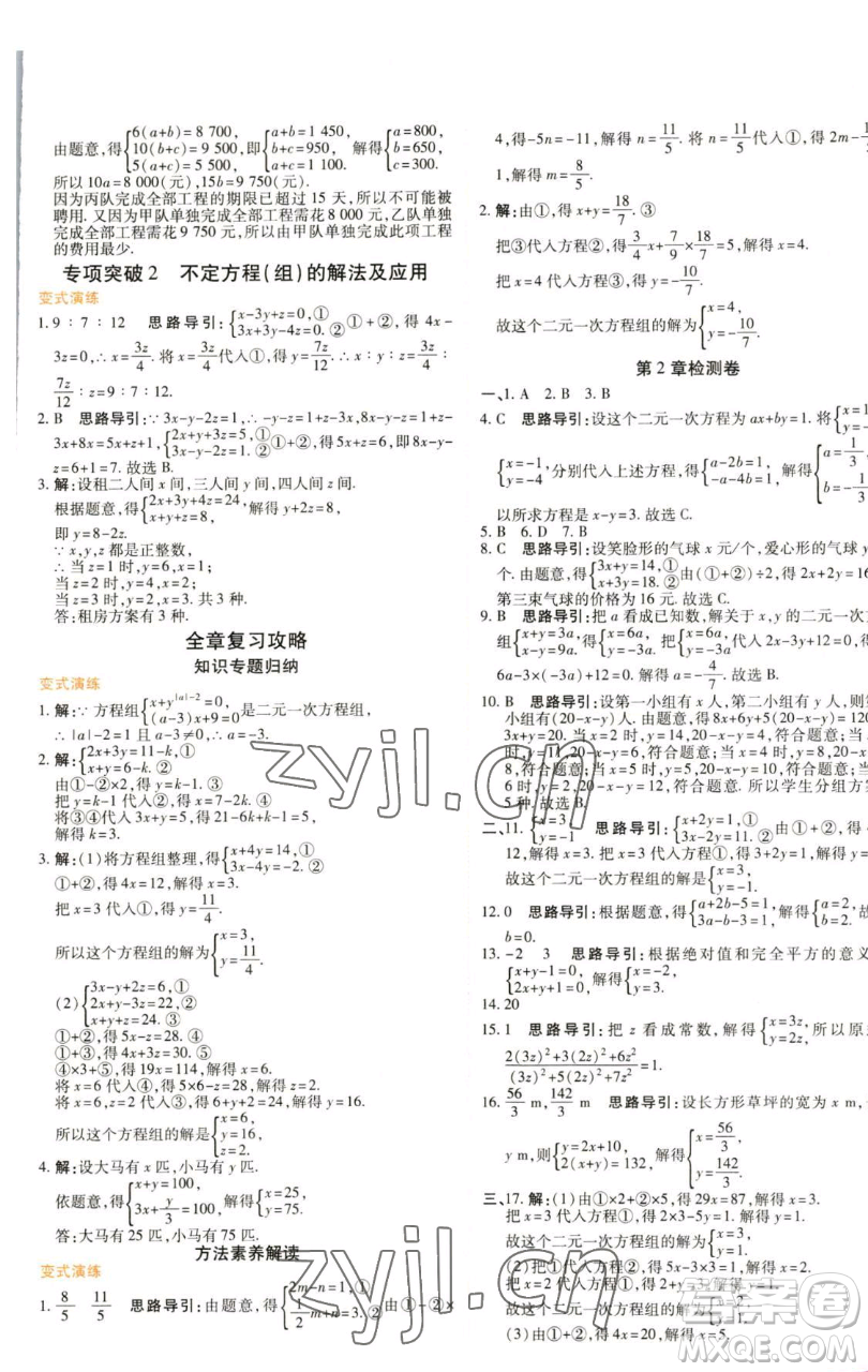 北京教育出版社2023倍速學(xué)習(xí)法七年級下冊數(shù)學(xué)浙教版參考答案