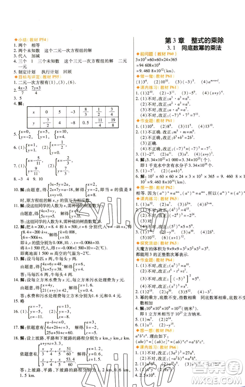 北京教育出版社2023倍速學(xué)習(xí)法七年級下冊數(shù)學(xué)浙教版參考答案