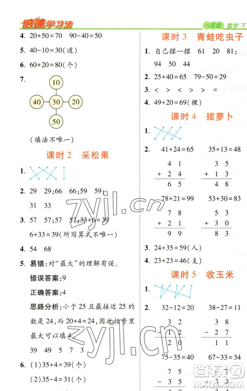 開明出版社2023倍速學習法一年級下冊數(shù)學北師大版參考答案