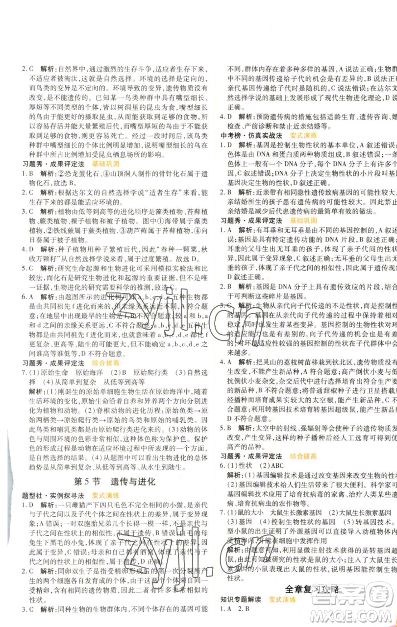 北京教育出版社2023倍速學(xué)習(xí)法九年級(jí)下冊(cè)科學(xué)浙教版參考答案
