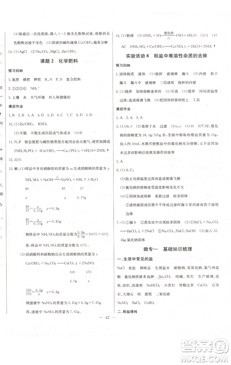 長江少年兒童出版社2023思維新觀察九年級下冊化學人教版參考答案