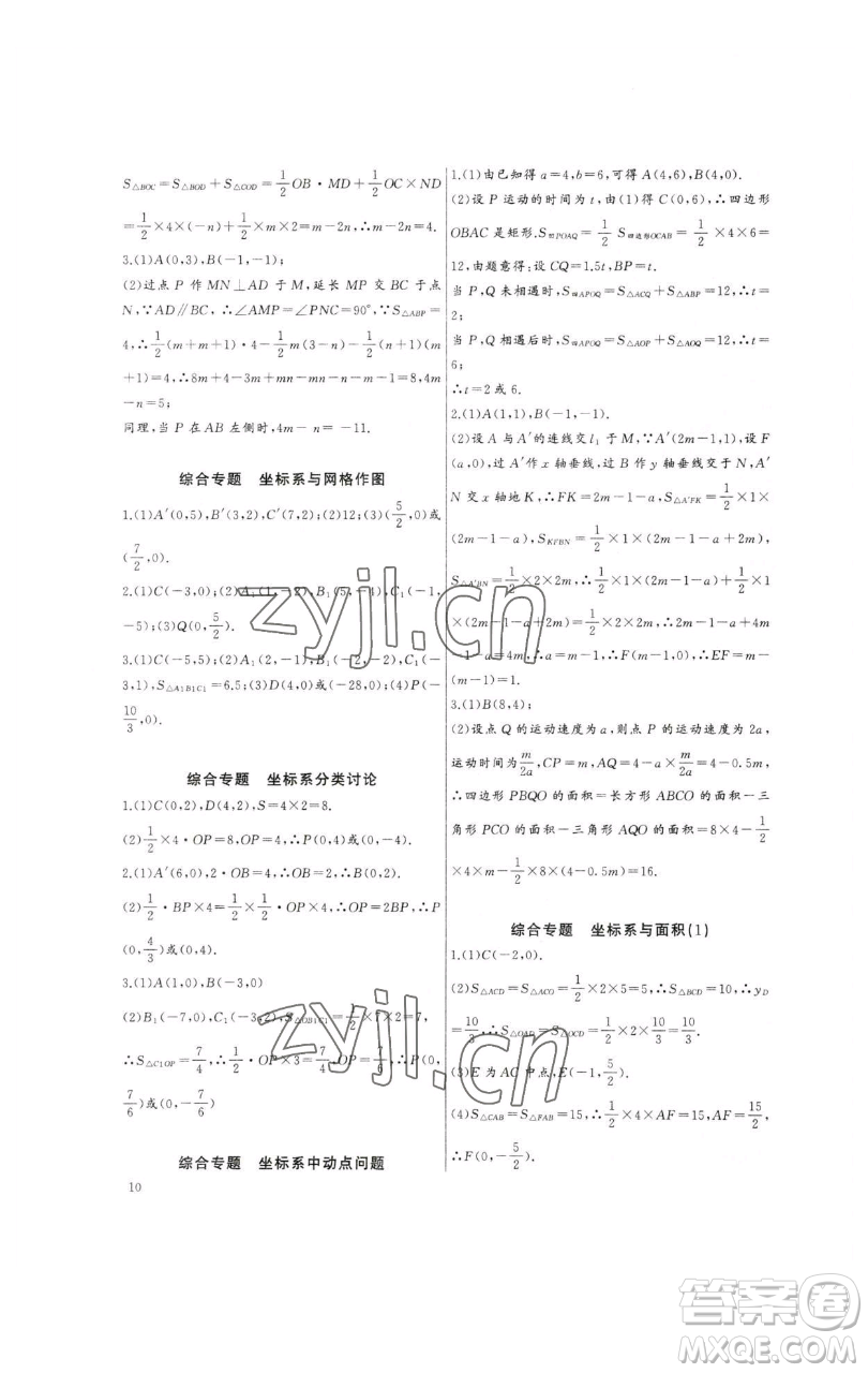 長江少年兒童出版社2023思維新觀察培優(yōu)講練七年級下冊數(shù)學人教版參考答案