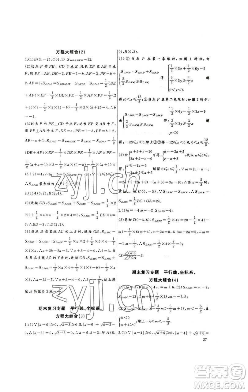 長江少年兒童出版社2023思維新觀察培優(yōu)講練七年級下冊數(shù)學人教版參考答案