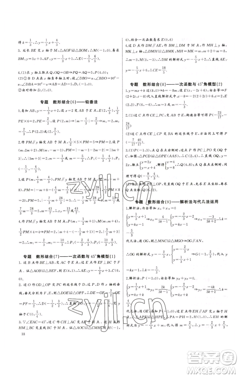 長(zhǎng)江少年兒童出版社2023思維新觀察培優(yōu)講練八年級(jí)下冊(cè)數(shù)學(xué)人教版參考答案