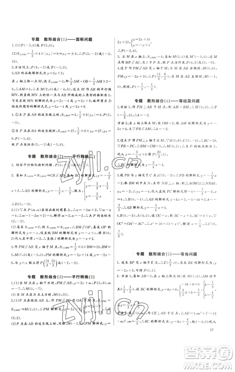 長(zhǎng)江少年兒童出版社2023思維新觀察培優(yōu)講練八年級(jí)下冊(cè)數(shù)學(xué)人教版參考答案