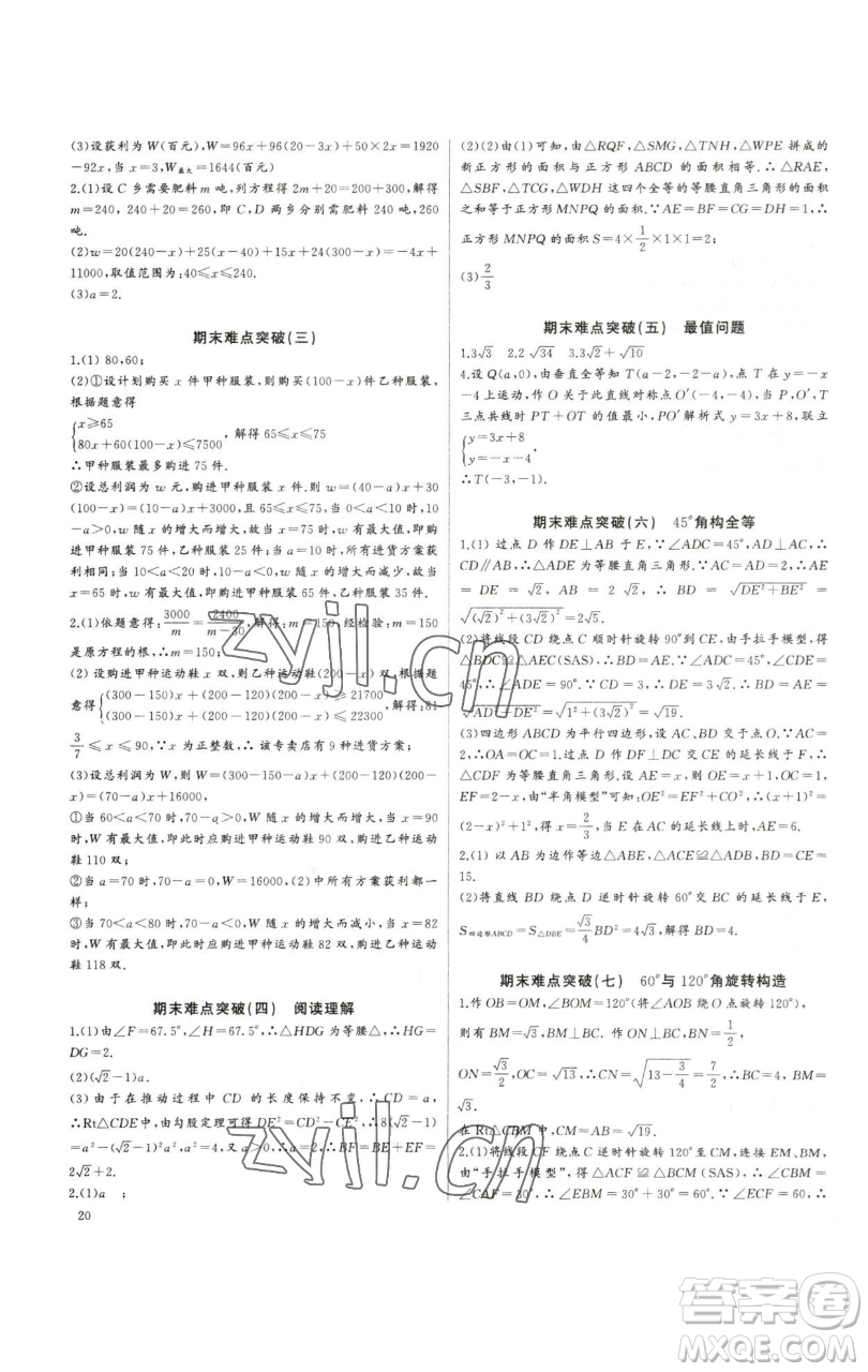 長(zhǎng)江少年兒童出版社2023思維新觀察培優(yōu)講練八年級(jí)下冊(cè)數(shù)學(xué)人教版參考答案