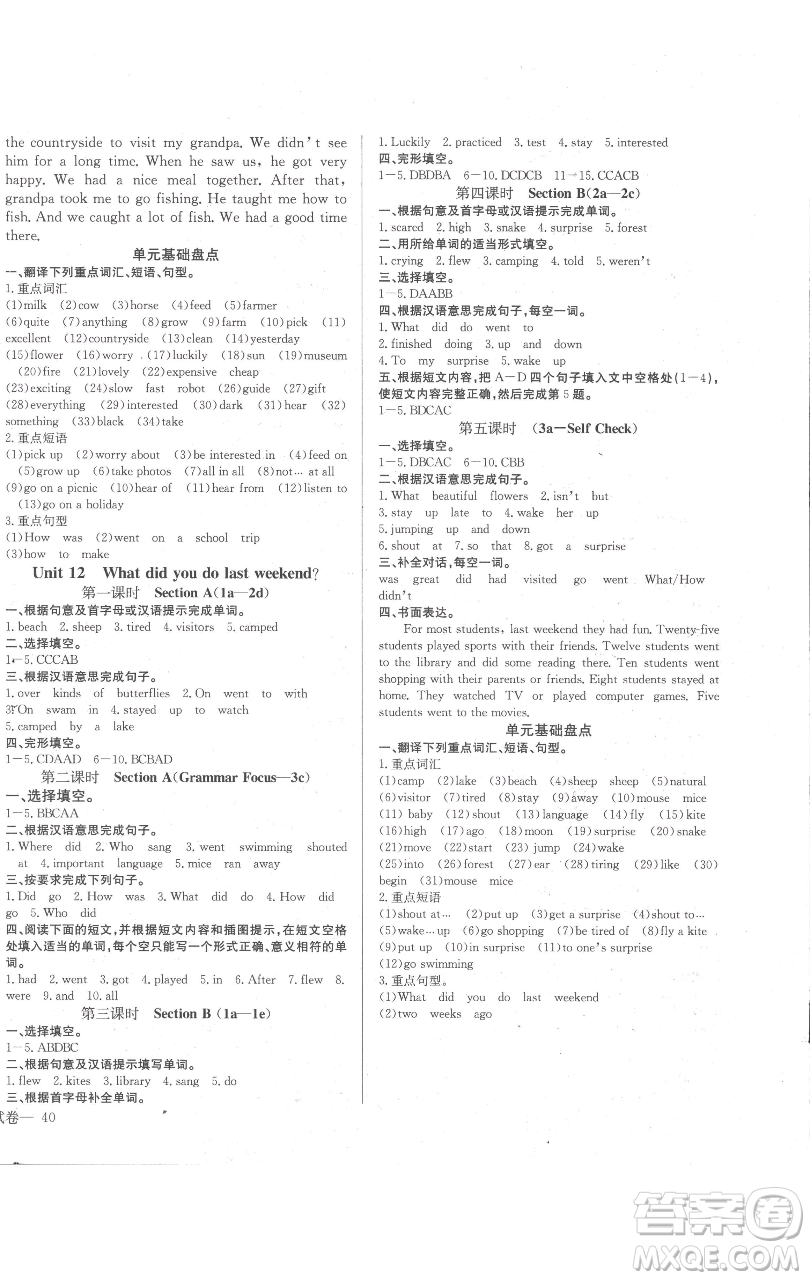 長(zhǎng)江少年兒童出版社2023思維新觀察七年級(jí)下冊(cè)英語人教版參考答案