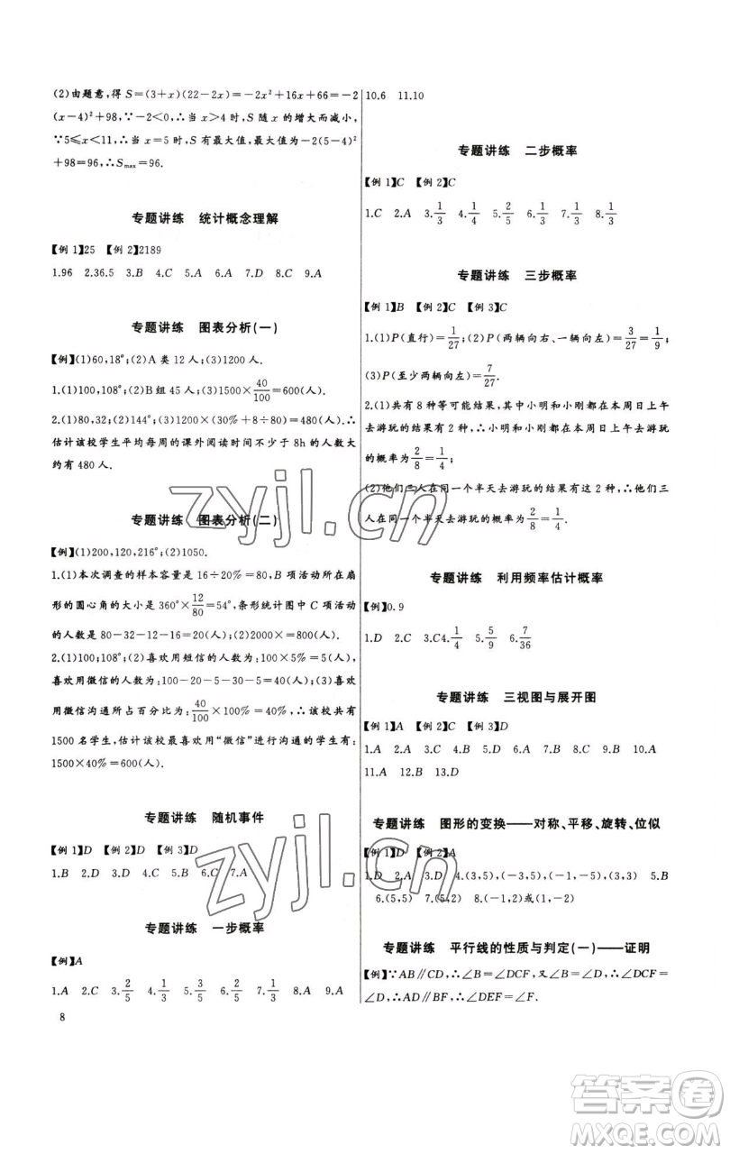 長江少年兒童出版社2023思維新觀察中考數(shù)學(xué)專題復(fù)習(xí)參考答案