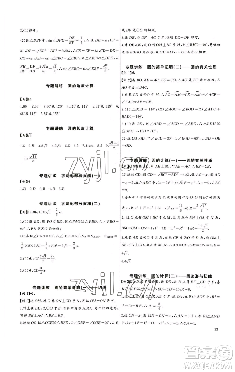 長江少年兒童出版社2023思維新觀察中考數(shù)學(xué)專題復(fù)習(xí)參考答案