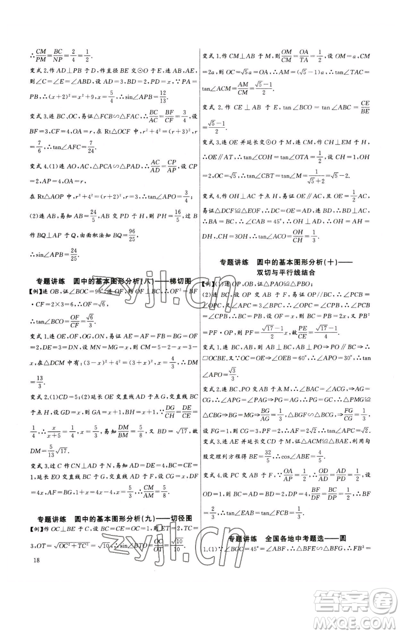 長江少年兒童出版社2023思維新觀察中考數(shù)學(xué)專題復(fù)習(xí)參考答案