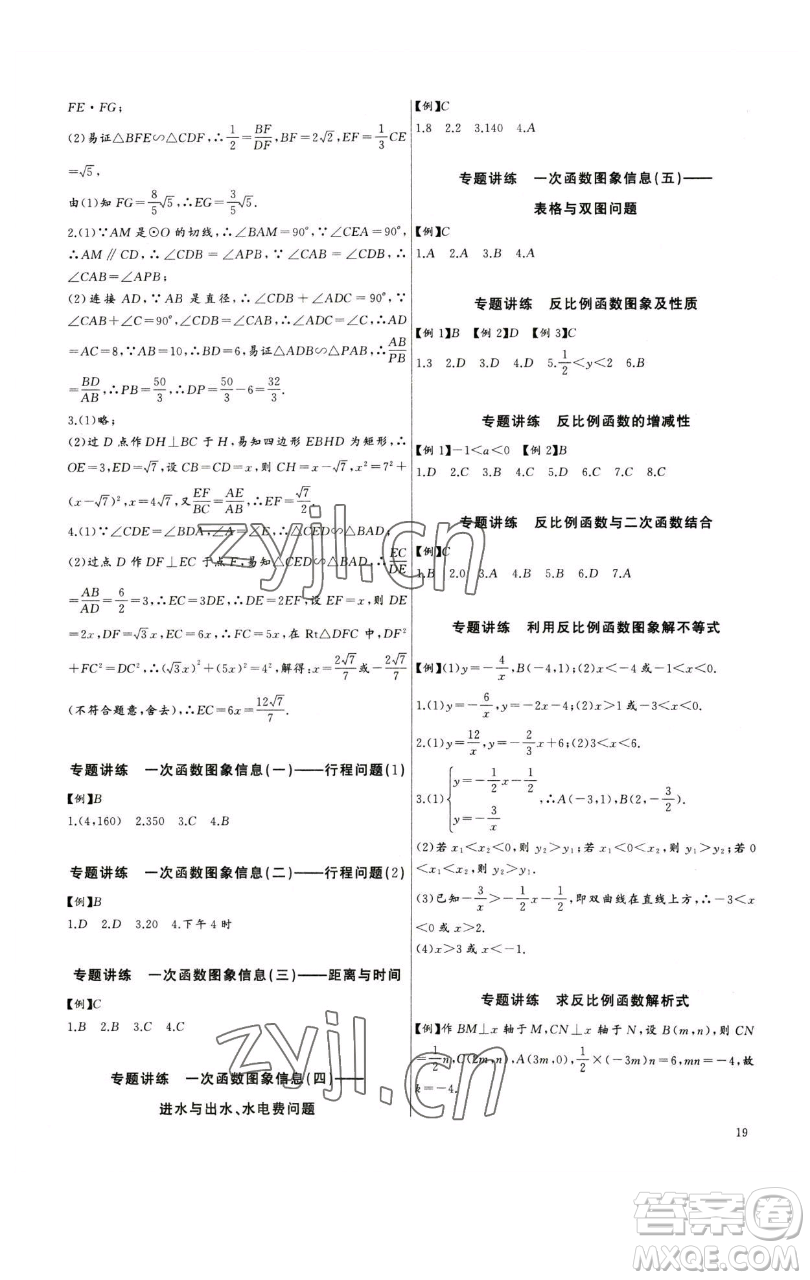 長江少年兒童出版社2023思維新觀察中考數(shù)學(xué)專題復(fù)習(xí)參考答案