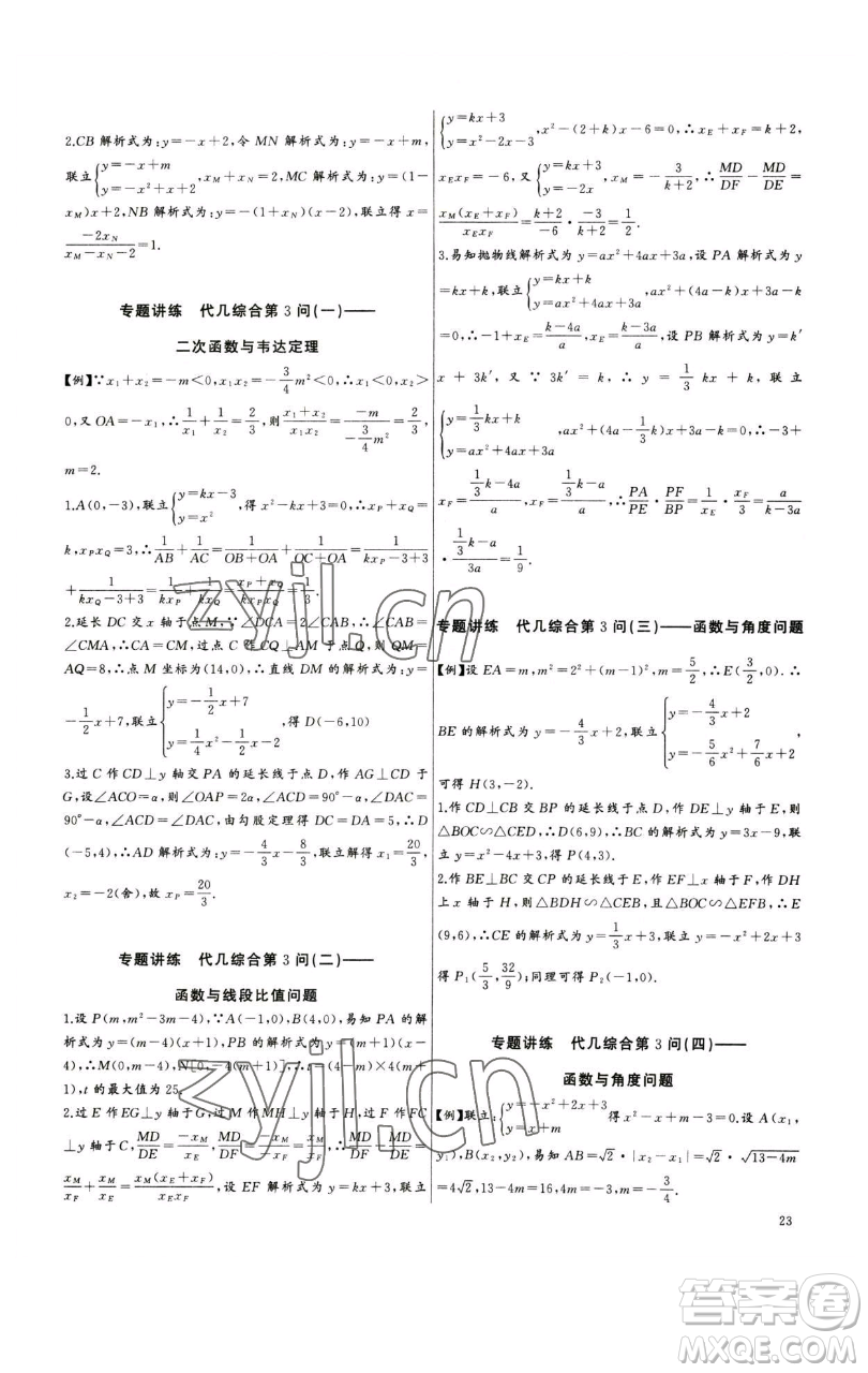 長江少年兒童出版社2023思維新觀察中考數(shù)學(xué)專題復(fù)習(xí)參考答案