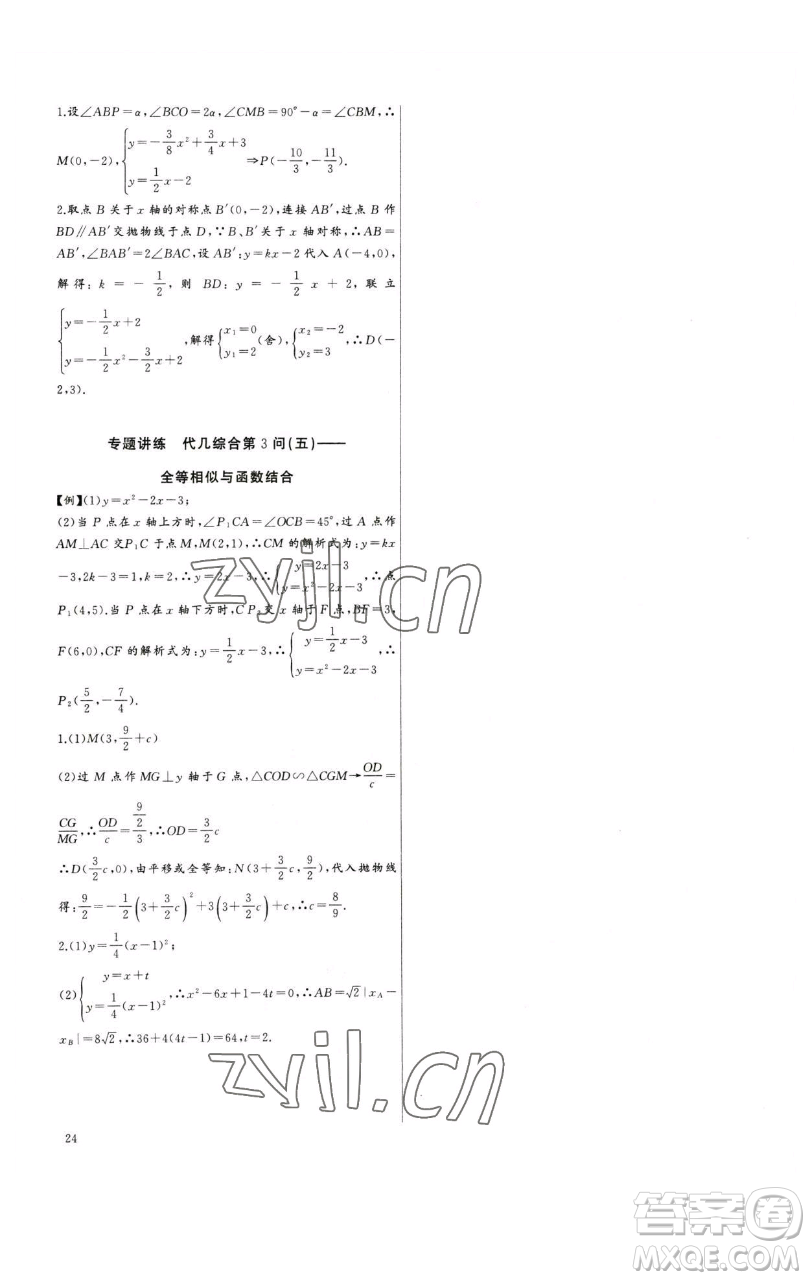 長江少年兒童出版社2023思維新觀察中考數(shù)學(xué)專題復(fù)習(xí)參考答案