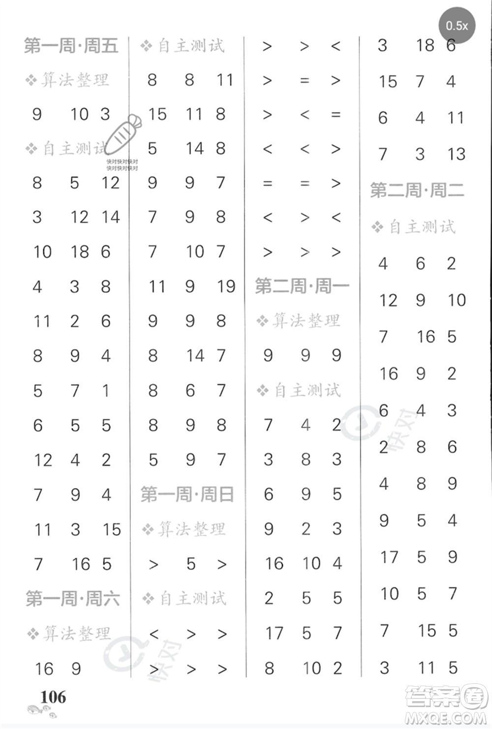 遼寧教育出版社2023小學(xué)學(xué)霸天天計算一年級數(shù)學(xué)下冊蘇教版河南專版參考答案