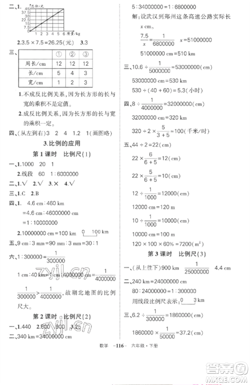 武漢出版社2023狀元成才路創(chuàng)優(yōu)作業(yè)100分六年級(jí)數(shù)學(xué)下冊(cè)人教版湖北專版參考答案