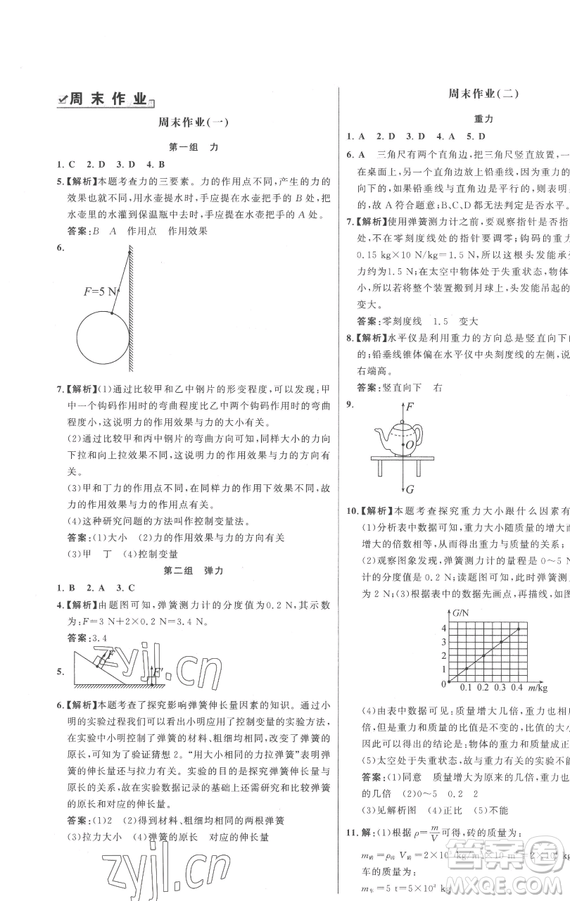 延邊大學(xué)出版社2023世紀(jì)金榜百練百勝八年級(jí)下冊(cè)物理人教版參考答案
