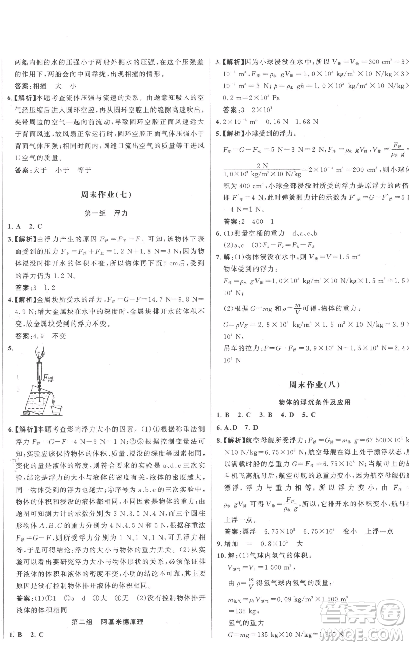 延邊大學(xué)出版社2023世紀(jì)金榜百練百勝八年級(jí)下冊(cè)物理人教版參考答案
