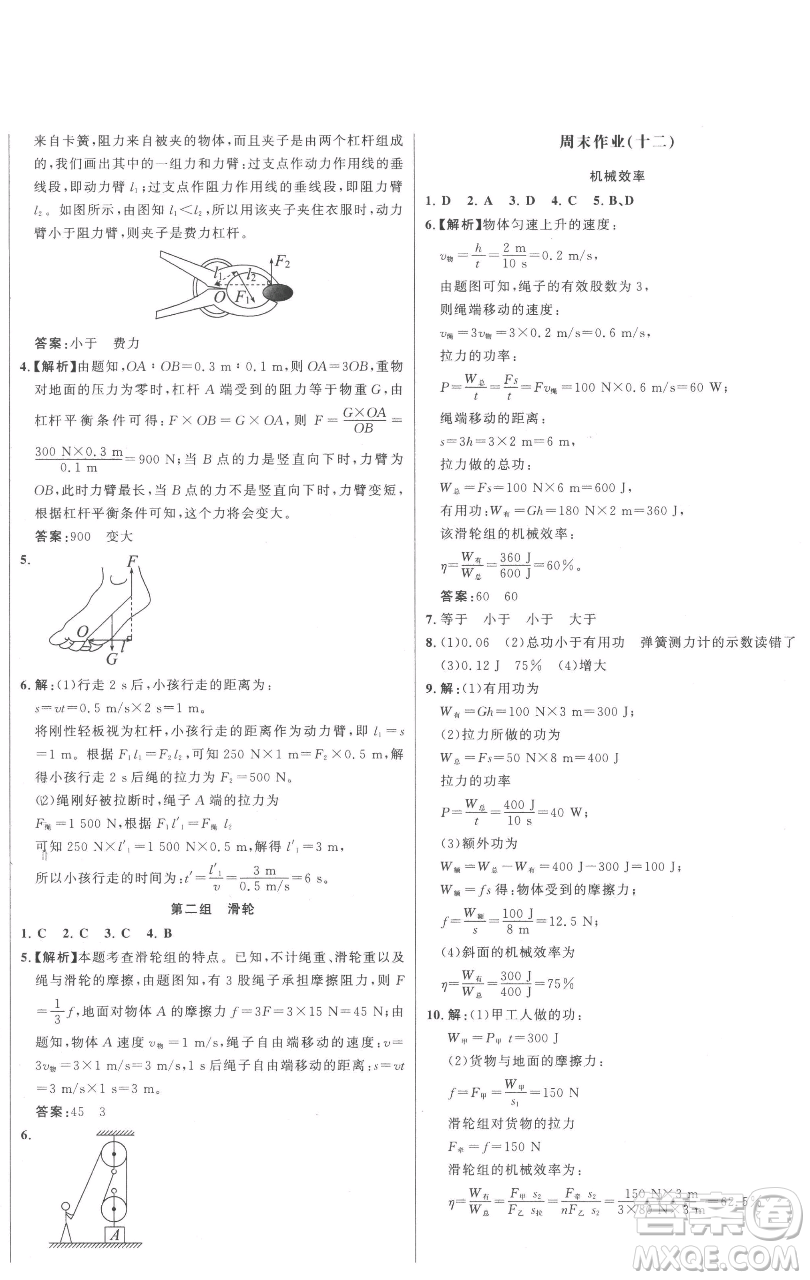 延邊大學(xué)出版社2023世紀(jì)金榜百練百勝八年級(jí)下冊(cè)物理人教版參考答案
