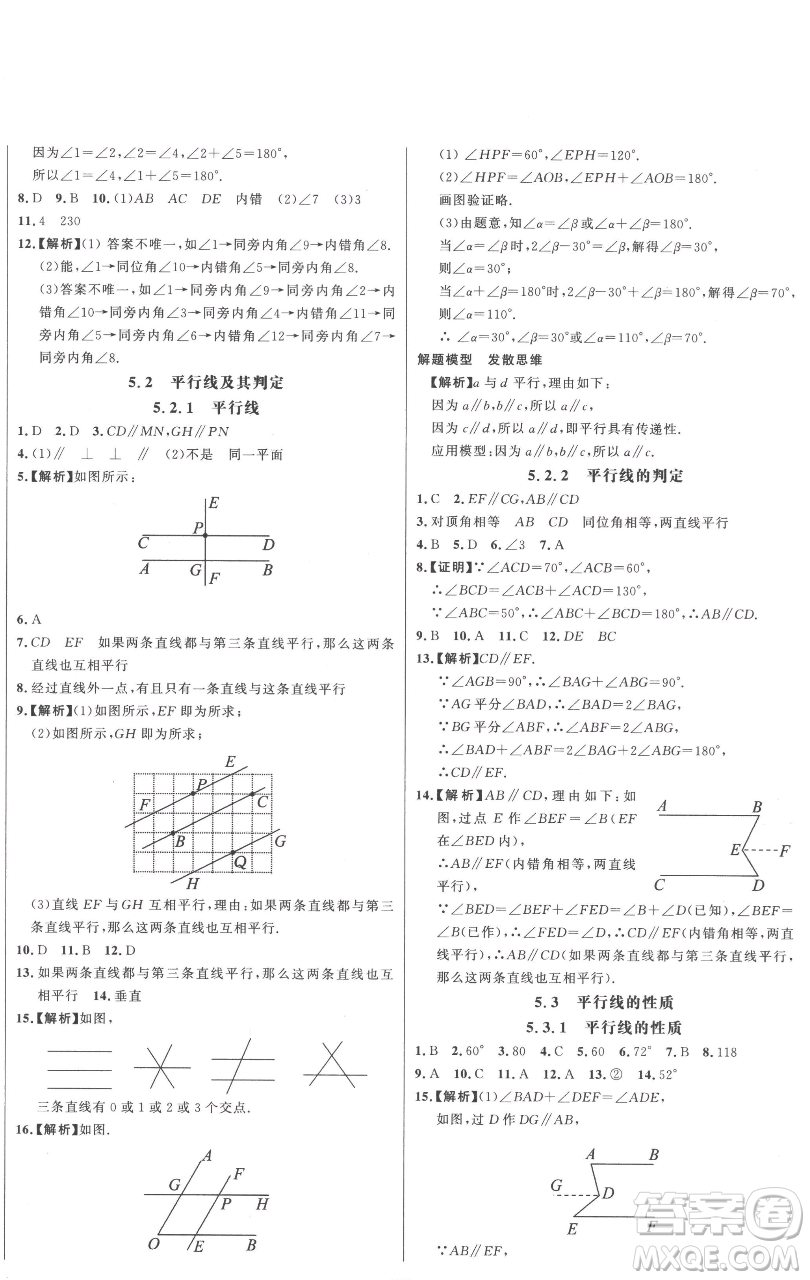 延邊大學(xué)出版社2023世紀(jì)金榜百練百勝七年級(jí)下冊(cè)數(shù)學(xué)人教版參考答案