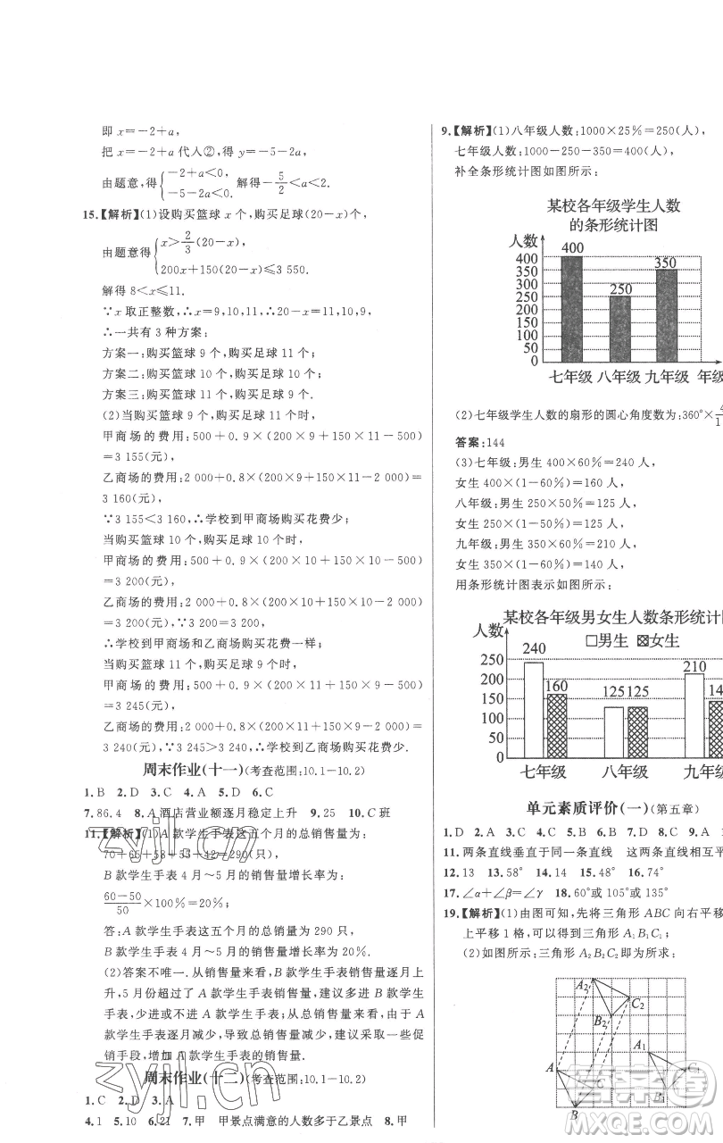 延邊大學(xué)出版社2023世紀(jì)金榜百練百勝七年級(jí)下冊(cè)數(shù)學(xué)人教版參考答案