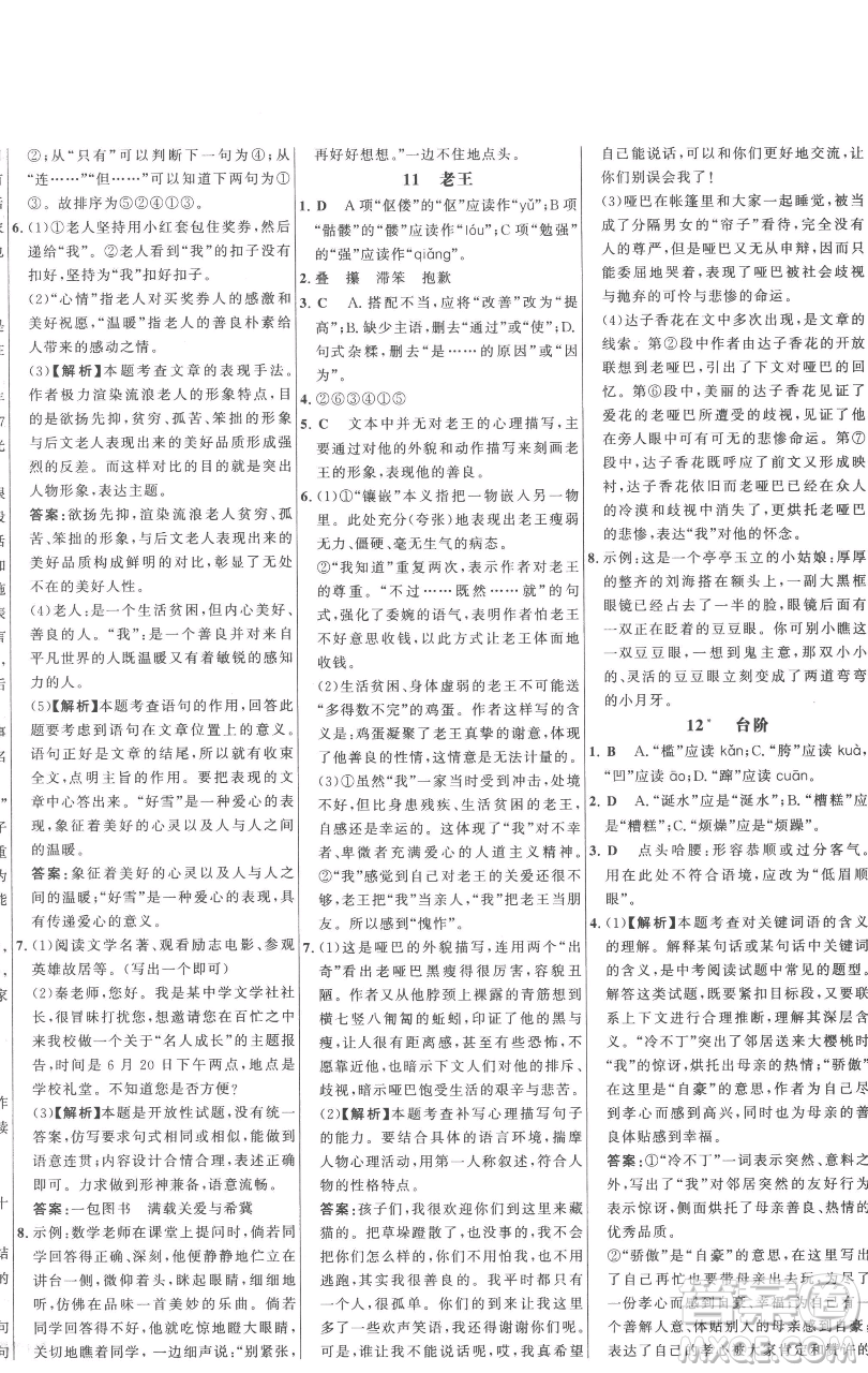 延邊大學(xué)出版社2023世紀(jì)金榜百練百勝七年級(jí)下冊(cè)語文人教版參考答案