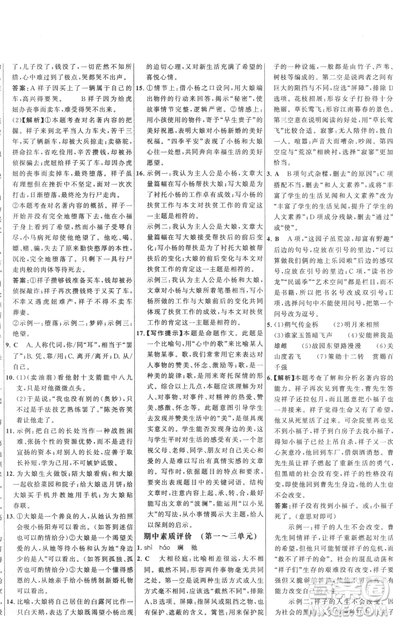 延邊大學(xué)出版社2023世紀(jì)金榜百練百勝七年級(jí)下冊(cè)語文人教版參考答案