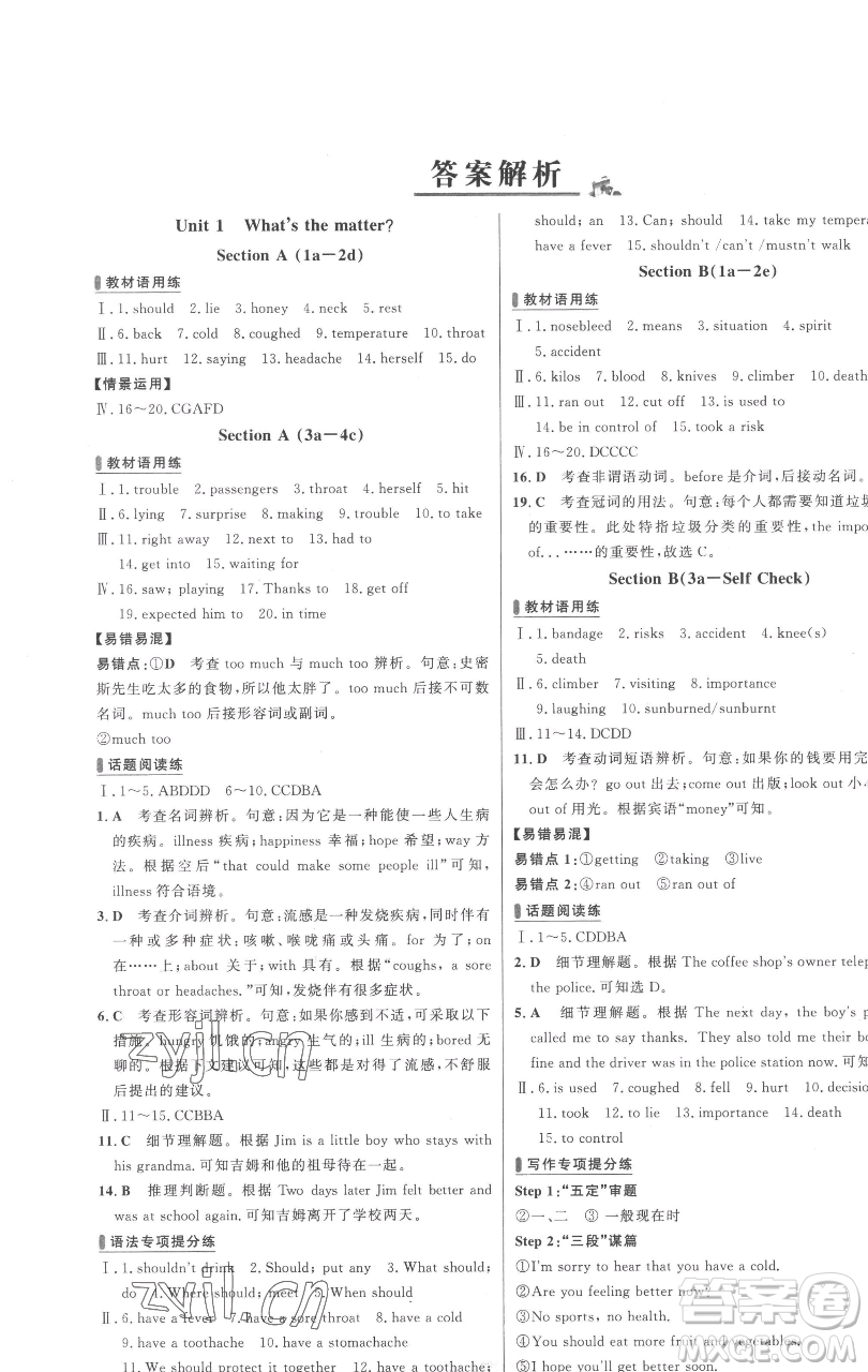 延邊大學(xué)出版社2023世紀(jì)金榜百練百勝八年級(jí)下冊(cè)英語(yǔ)人教版參考答案
