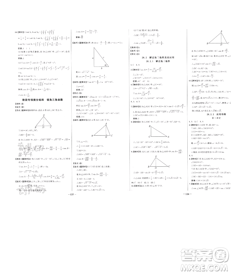延邊大學出版社2023世紀金榜百練百勝九年級下冊數(shù)學人教版參考答案