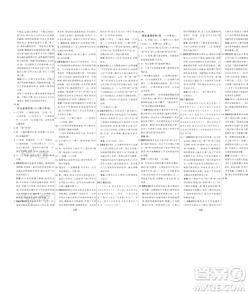 延邊大學(xué)出版社2023世紀(jì)金榜百練百勝九年級下冊語文人教版參考答案