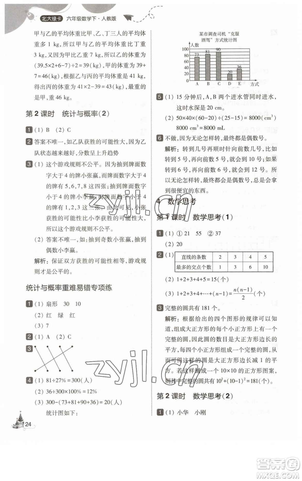 東北師范大學(xué)出版社2023北大綠卡六年級(jí)下冊(cè)數(shù)學(xué)人教版參考答案