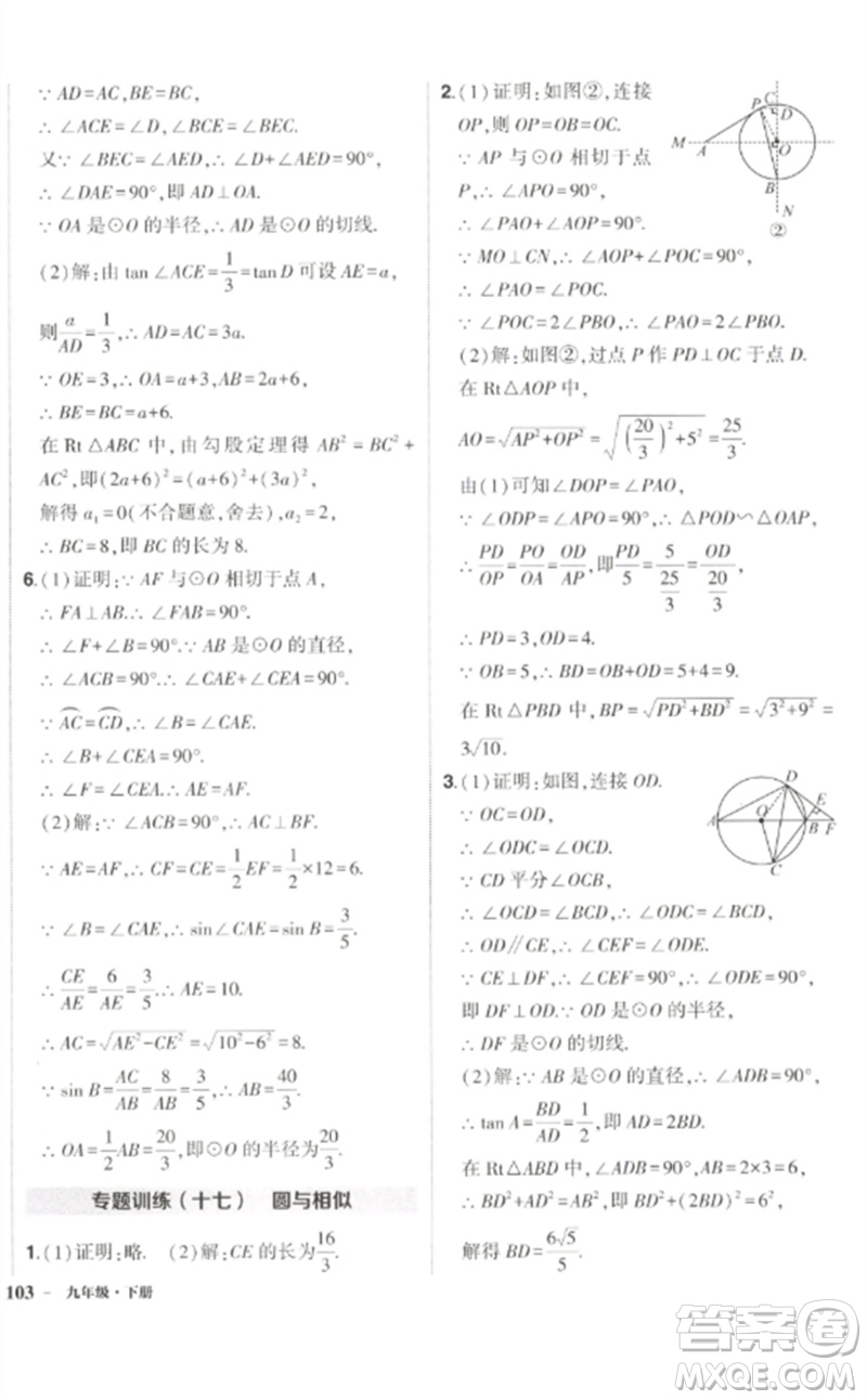 吉林教育出版社2023狀元成才路創(chuàng)優(yōu)作業(yè)九年級(jí)數(shù)學(xué)下冊(cè)北師大版參考答案